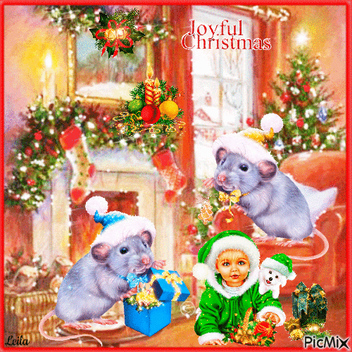 Joyful Christmas. Mouse - GIF animé gratuit
