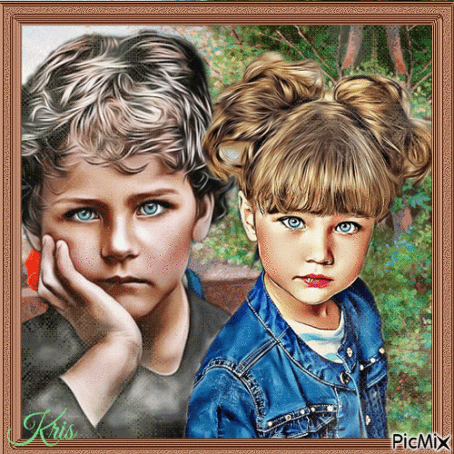 Portrait de jumeaux (fille et garçon) - Gratis animerad GIF