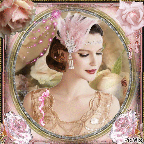 Mujer vintage - Tonos rosa y beige - Бесплатный анимированный гифка