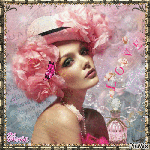 Élégante dame avec chapeau rose - GIF animasi gratis