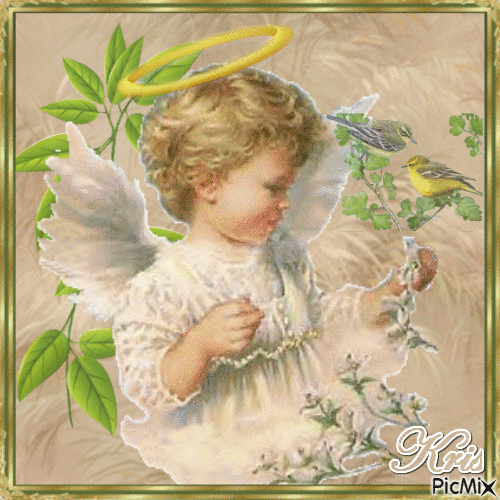 Christmas angel in beige and green tones - Free animated GIF