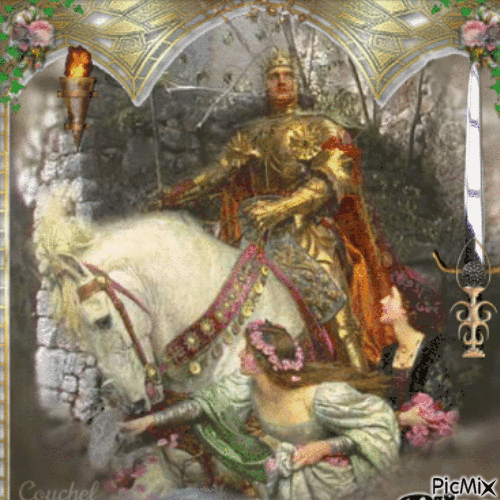 Chevalier sur un cheval blanc - GIF animado grátis