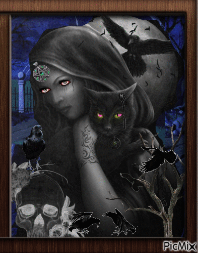 Dark witch with crows - GIF animasi gratis