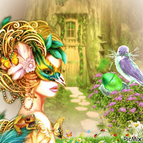 Fantasy woman in green and gold - Bezmaksas animēts GIF