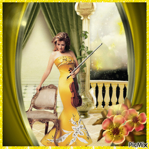 Girl With a Violin - GIF animé gratuit