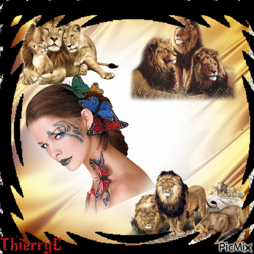 Femme et Lions. - Free animated GIF