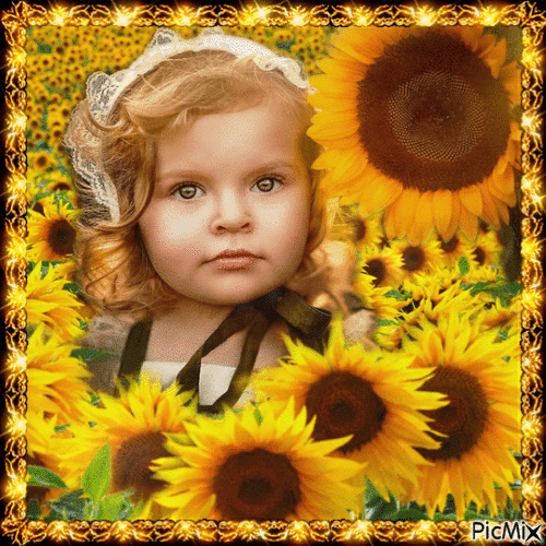 Bildnis eines Kindes und Sonnenblumen
