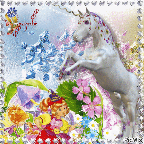 merveilleuse licorne et petites fées - Gratis geanimeerde GIF