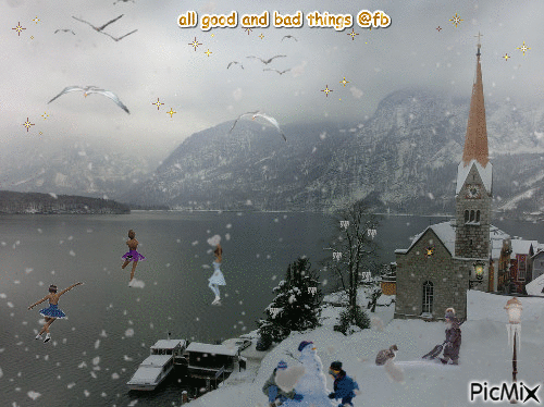 winter snow village - Gratis animeret GIF