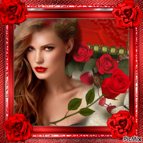 Red rose in a red frame - Бесплатни анимирани ГИФ