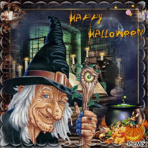 Sorcière Halloween moche en style vintage - Ingyenes animált GIF