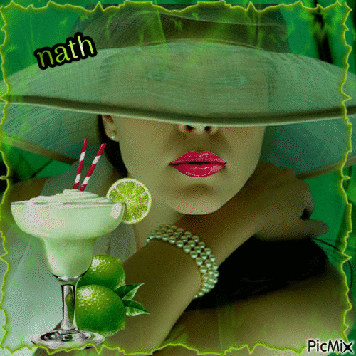 Portrait de femme avec chapeau en vert,nath - GIF animé gratuit