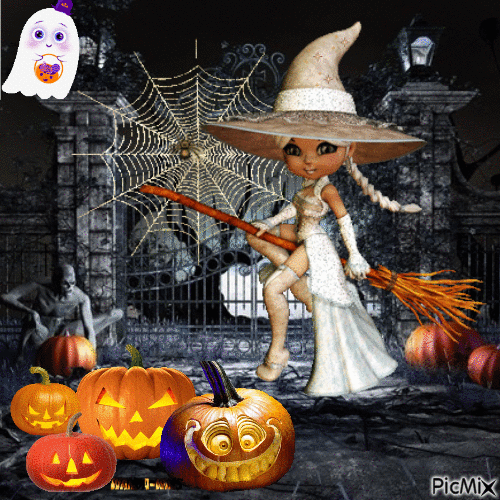 Halloween-witch-pumpkins - Bezmaksas animēts GIF