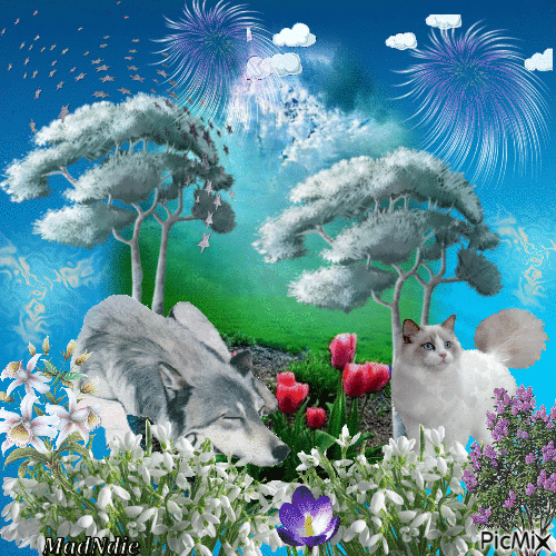 chien et chat amis - Free animated GIF