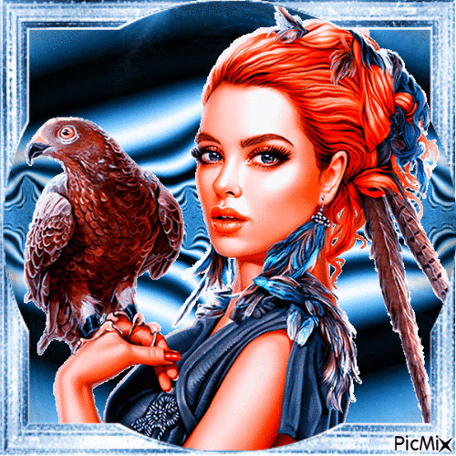La femme et l'aigle - 無料のアニメーション GIF