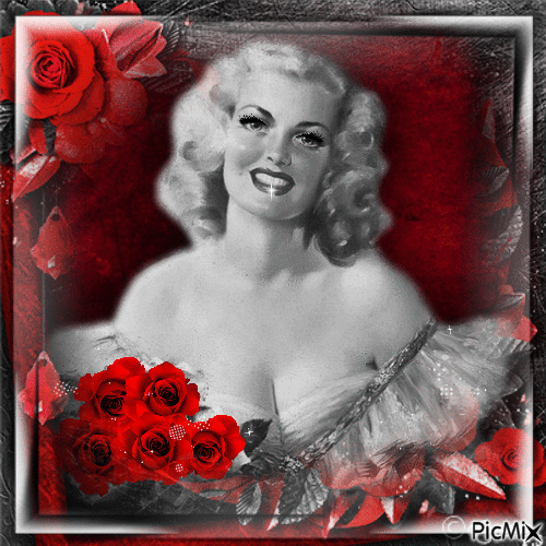Eine Frau mit Rosen - Rot und Schwarzweiß - Gratis animeret GIF