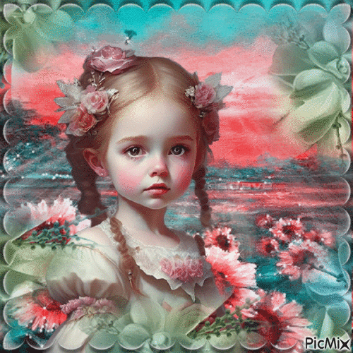 Portrait vintage d'un(e) enfant avec des roses - Ingyenes animált GIF