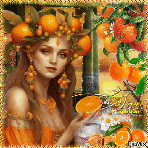 Oranges. My Summer garden. Woman - GIF animé gratuit