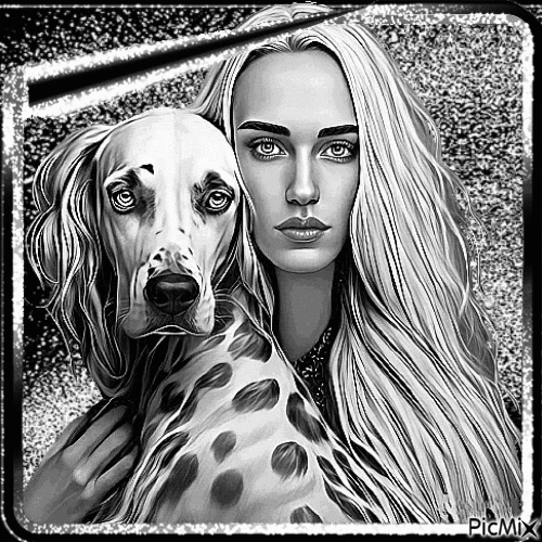 Femme et chien noir et argenté - Besplatni animirani GIF