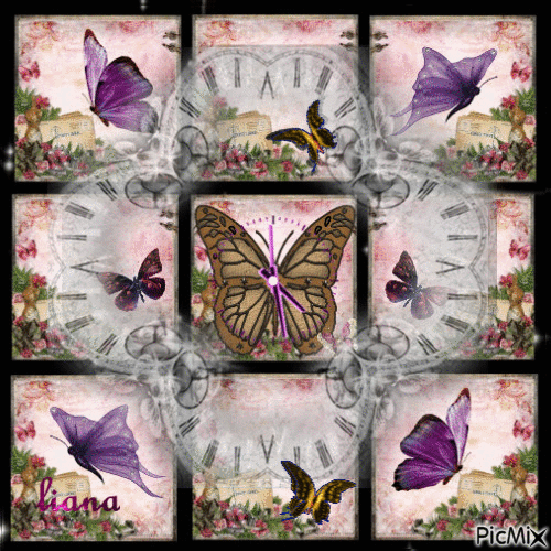 butterflies clock - GIF animé gratuit