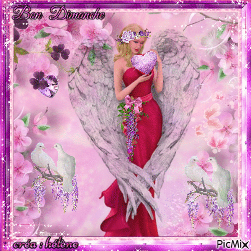 "Ange avec des fleurs - Tons violets et roses" - Besplatni animirani GIF