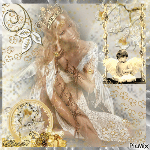 angel y un angelito dorados - Gratis animerad GIF