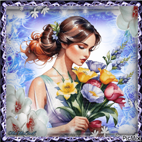 femme au fleur - 無料のアニメーション GIF