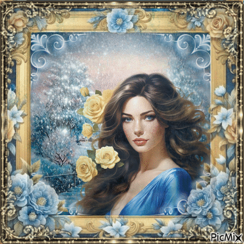 Woman in blue and gold - Ilmainen animoitu GIF