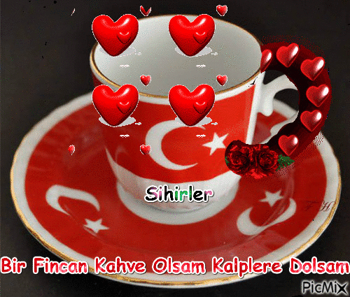 Bir Fincan Kahve Olsam Kalplere Dolsam - Zdarma animovaný GIF