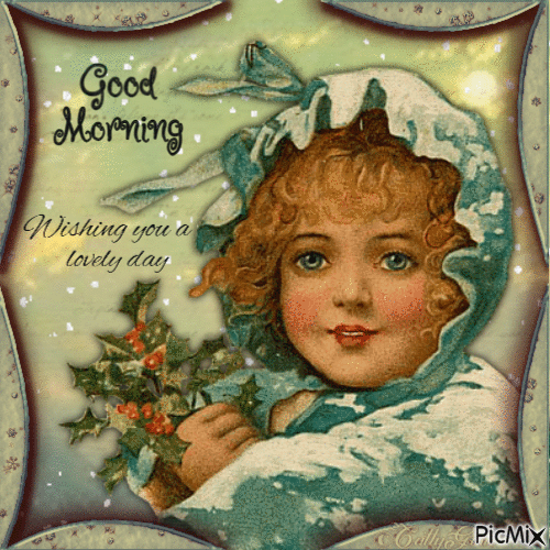 Good Morning, girl, snow, vintage - Darmowy animowany GIF