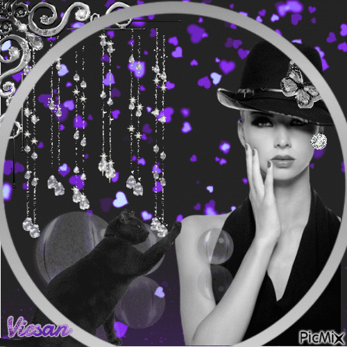 Retrato en negro y violeta - Безплатен анимиран GIF