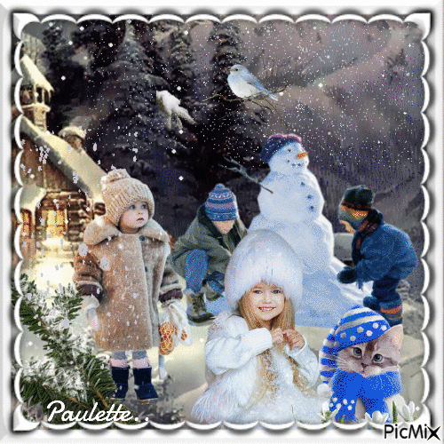 enfants dans la neige - 無料のアニメーション GIF