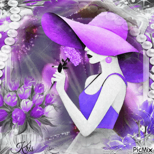 Femme avec un chapeau et fleurs assorties - GIF animado grátis