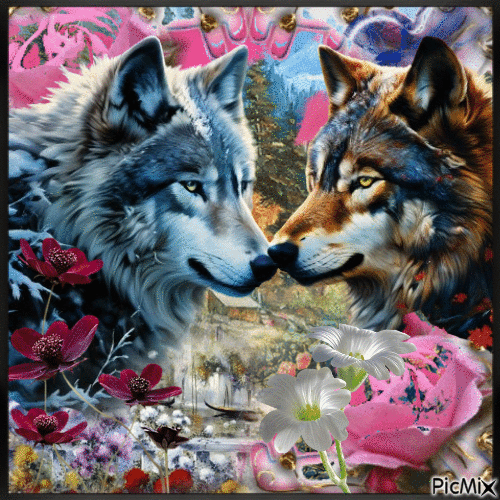 Les loups au printemps fantasy by daisy - Gratis geanimeerde GIF