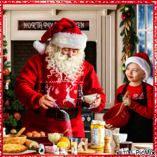 Le Père Noël cuisine le dîner de Noël - Δωρεάν κινούμενο GIF