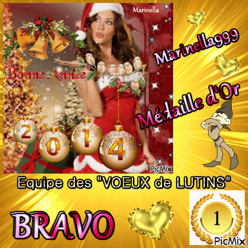 CONCOURS du JOUR de l'AN LUNAMOON - Médaille d'Or - Equipe des " VOEUX de LUTINS" - BRAVO MARINELLA !!!... <3 - GIF animé gratuit