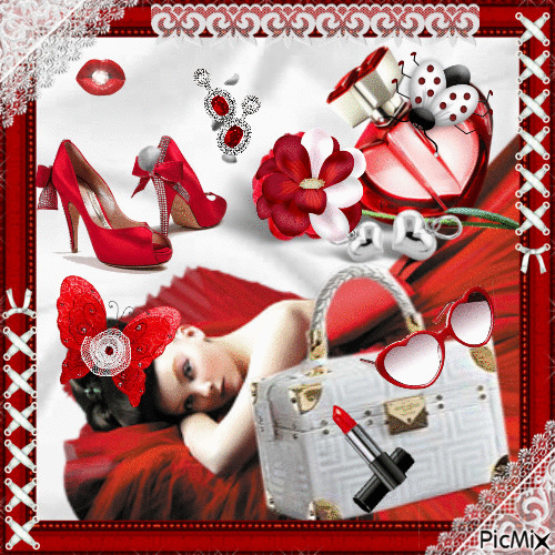 Glamour en rouge et blanc - Бесплатный анимированный гифка