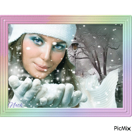 Une Jeune Femme avec des flocons de neige - Бесплатный анимированный гифка
