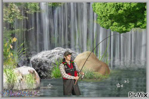 Min@   man som fiskar - Gratis animerad GIF