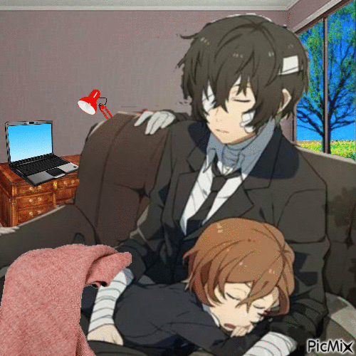 Soukoku napping in the office - Gratis animerad GIF