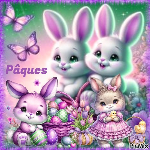 PicMix de Pâques violet avec des lapins. - безплатен png
