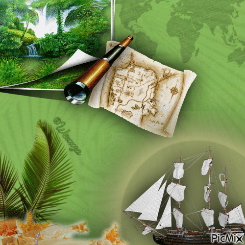 Vert voyage carte et bateau - Darmowy animowany GIF