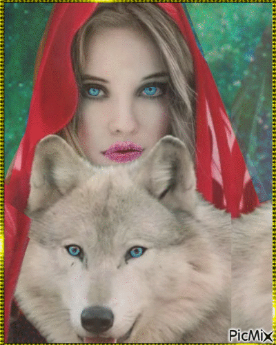Woman & Wolf - Free animated GIF