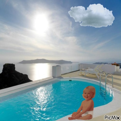 Baby and pool - PNG gratuit