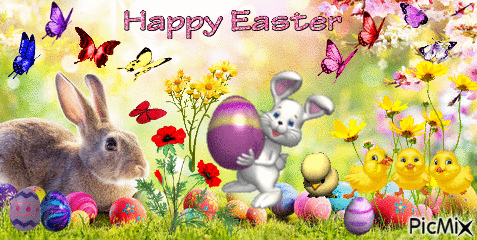 Happy Easter! 🐰🐇🐔🐓🐣🐤🐥🌺🌼🥚 - Free animated GIF