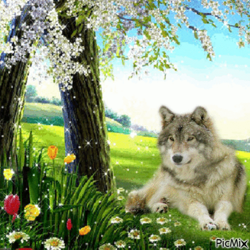 le loup au printemps - Ingyenes animált GIF
