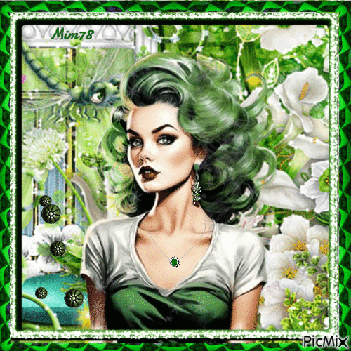 Femme aux cheveux verts - GIF animado grátis