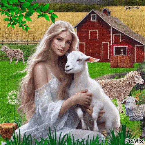 Woman with sheep-contest - Zdarma animovaný GIF