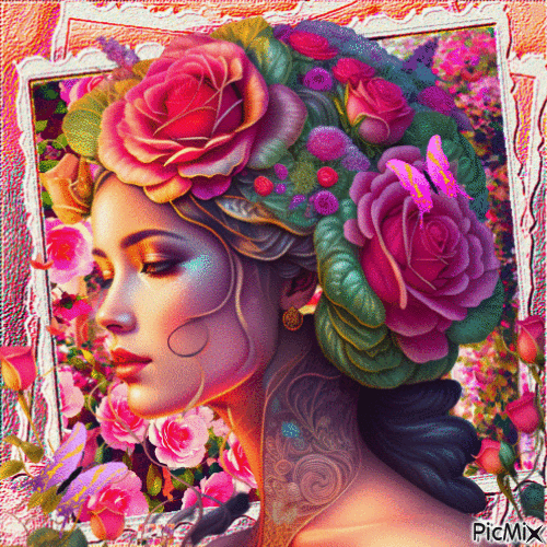 Femme avec des fleurs - Δωρεάν κινούμενο GIF