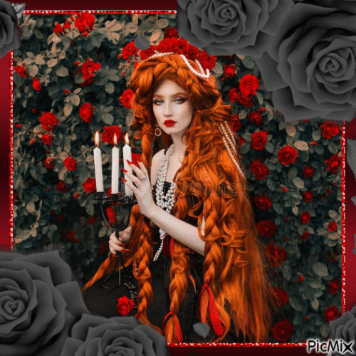 gothic woman with roses - Kostenlose animierte GIFs